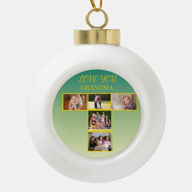 Golden T-Photo Collage on Sage Gradient Keramik Kugel-Ornament (Vorderseite)