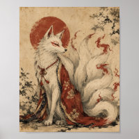 Golden Tailed Kitsune Spirit Poster