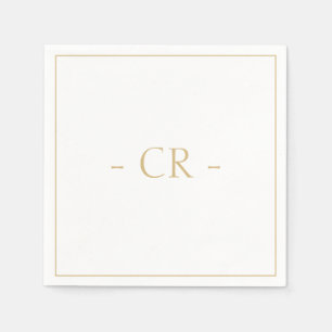 Golden Taupe & White Couple Initials Monogram Serviette