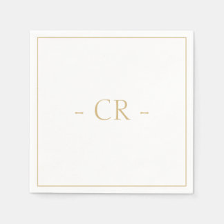 Golden Taupe & White Couple Initials Monogram Serviette