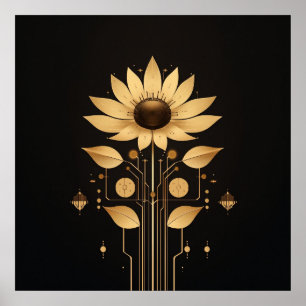 Golden Tech Bloom - Solarpunk Art Poster