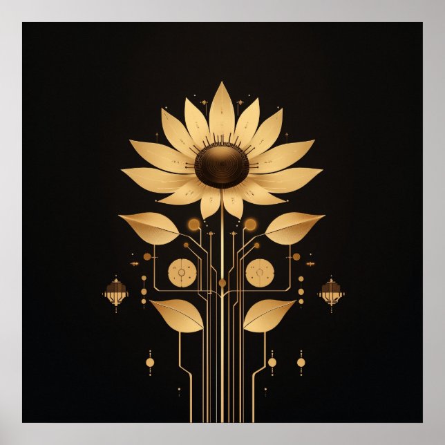 Golden Tech Bloom - Solarpunk Art Poster (Vorne)