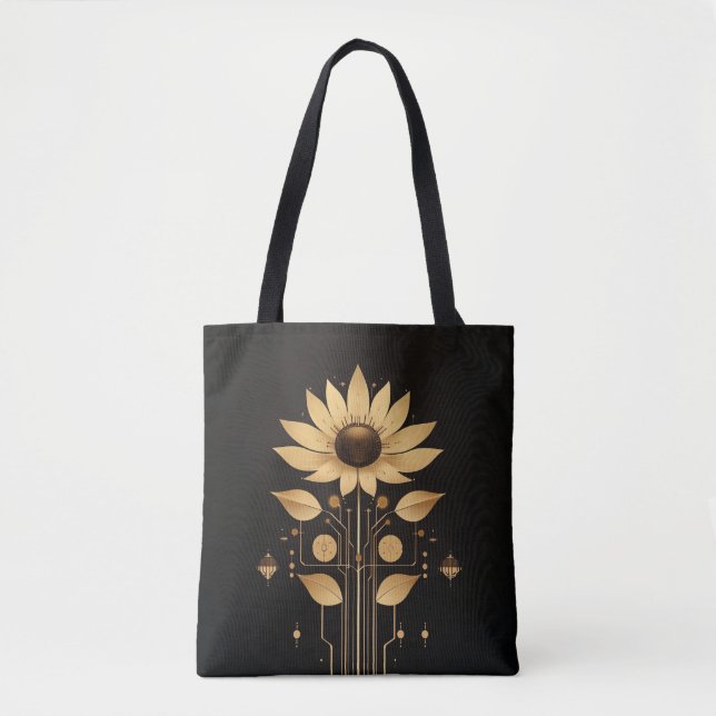 Golden Tech Bloom - Solarpunk Art Tasche (Vorderseite)