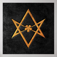 Golden Thelemic Unicursal Hexagram Black Leather