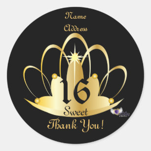 Golden Tiara Sweet, 16 Sticker-Customize Runder Aufkleber