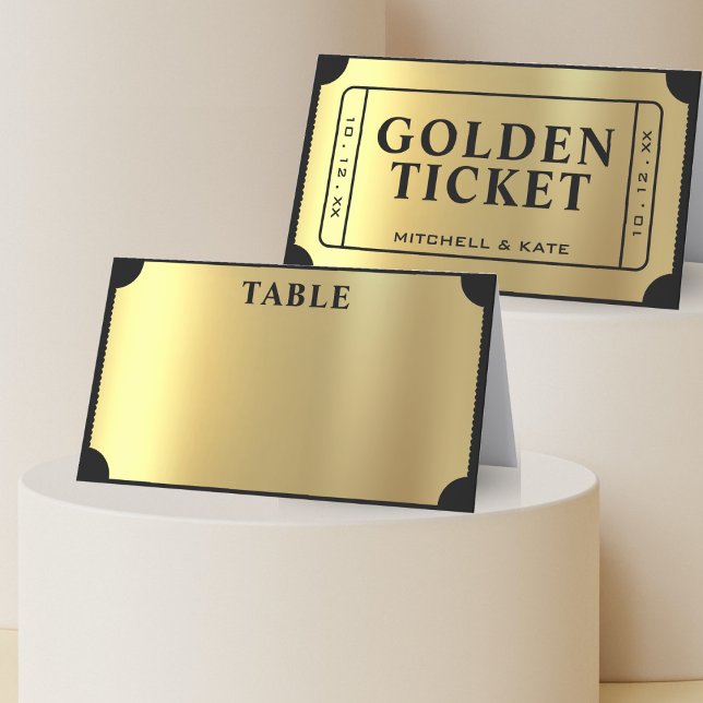 Golden Ticket Black & Gold Wedding Platzkarte (Golden Ticket Black & Gold Wedding Place Card
)