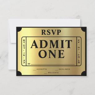 Golden Ticket Black & Gold Wedding RSVP