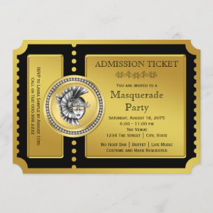 Golden Ticket Black und Gold Masquerade Party Einladung