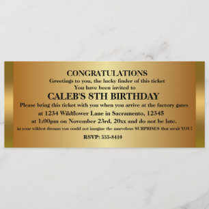 GOLDEN TICKET Geburtstagsparty Einladung