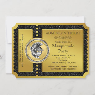 Golden Ticket Gold Maskenball Party Einladung