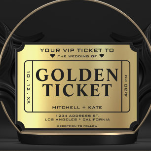 Golden Ticket Schwarze & Goldene Hochzeit Einladung