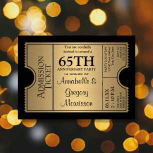 Golden Ticket Style 65. Party zum Hochzeitstag Einladung