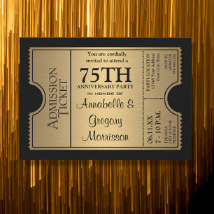 Golden Ticket Style 75. Party zum Hochzeitstag Einladung