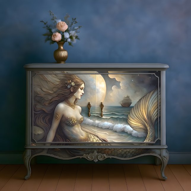 Golden Tides Mermaid Beauty Decoupage Seidenpapier (Golden Tide Mermaid Beauty Decoupage Tissue Paper)