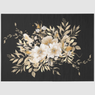 Golden Tone Floral Black Decoupage Tissue Paper Seidenpapier