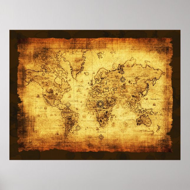 Golden Töne Old World Map Poster (Vorne)