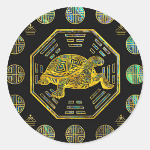 Golden Tortoise / Turtle Feng Shui Abalone Muschel Runder Aufkleber