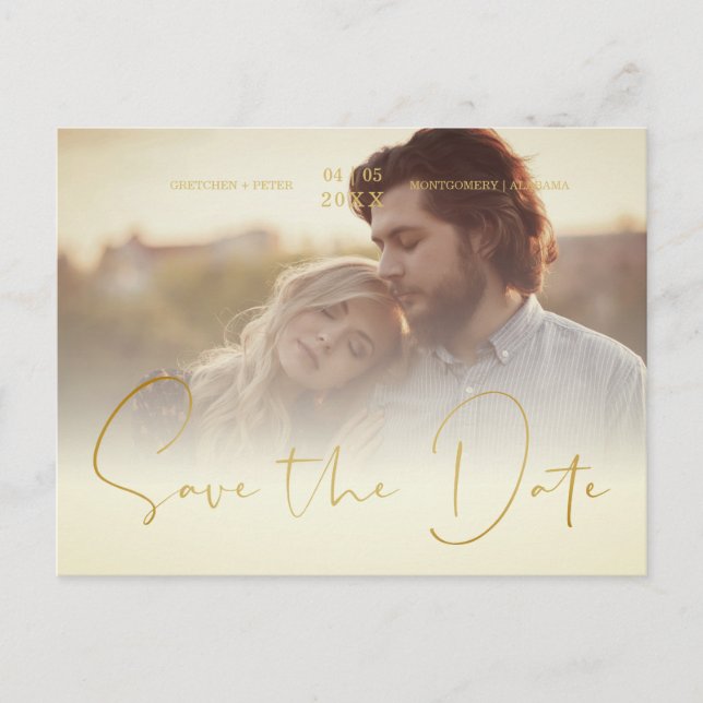 Golden Transparency Effect Elegant Foto Wedding Postkarte (Vorderseite)