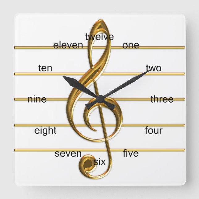 Golden Treble Clef Quadratische Wanduhr (Vorderseite)