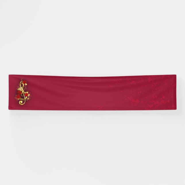 Golden Treble Cleve mit Rose Blume Banner (Horizontal)