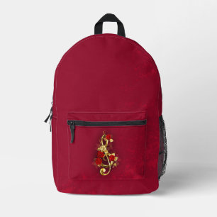 Golden Treble Cleve mit Rose Blume Bedruckter Rucksack