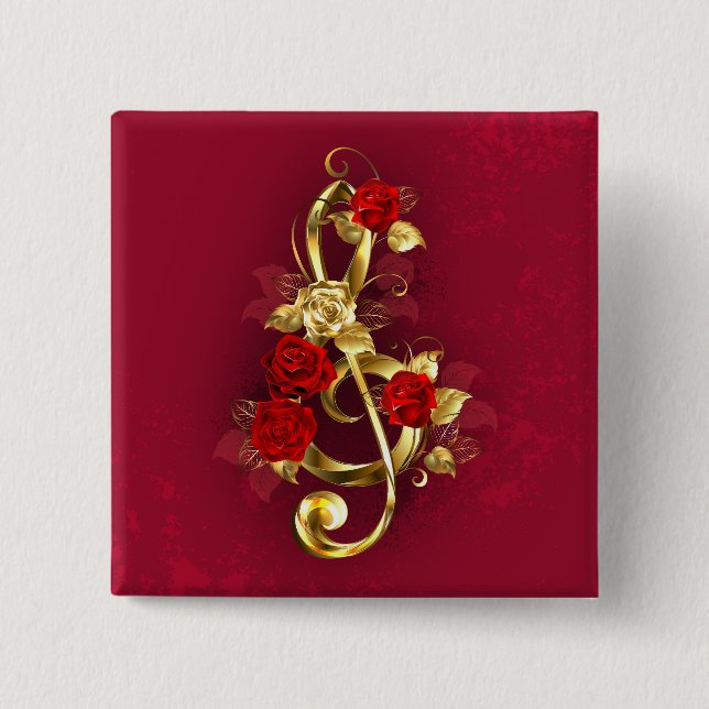 Golden Treble Cleve mit Rose Blume Button (Vorderseite)