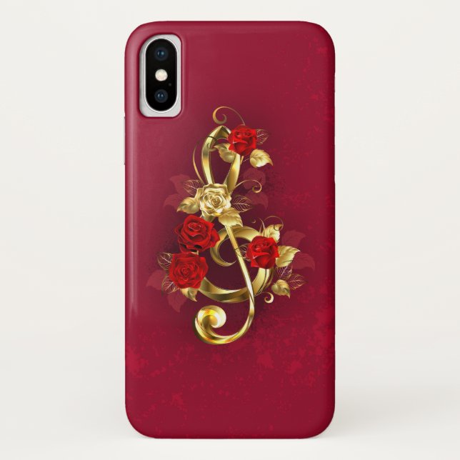 Golden Treble Cleve mit Rose Blume Case-Mate iPhone Hülle (Rückseite)