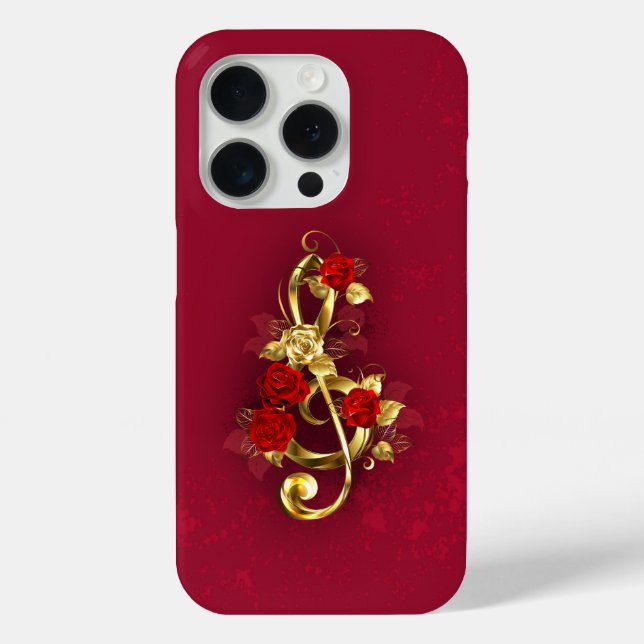 Golden Treble Cleve mit Rose Blume Case-Mate iPhone Hülle (Rückseite)