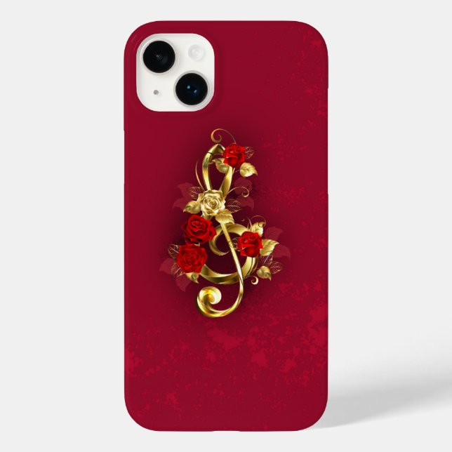 Golden Treble Cleve mit Rose Blume Case-Mate iPhone Hülle (Rückseite)
