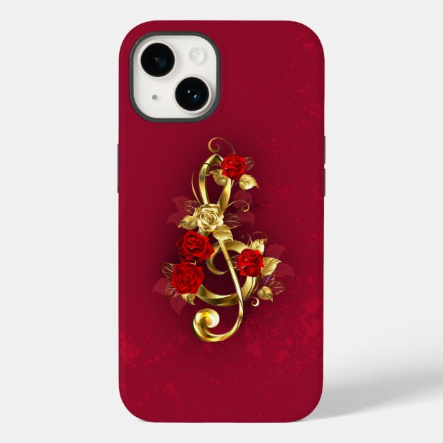 Golden Treble Cleve mit Rose Blume Case-Mate iPhone Hülle (Rückseite)