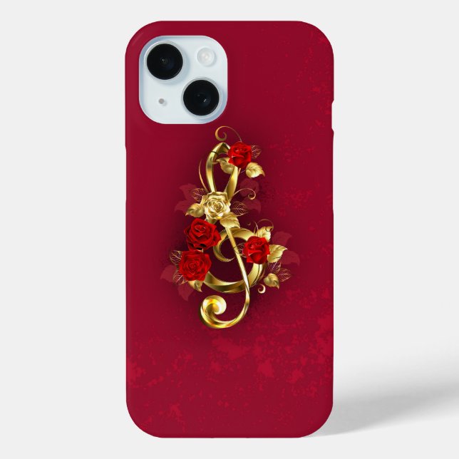 Golden Treble Cleve mit Rose Blume Case-Mate iPhone Hülle (Rückseite)