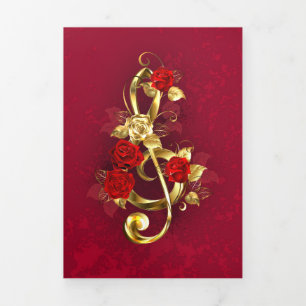 Golden Treble Cleve mit Rose Blume Dreifach Gefaltete Ankündigung