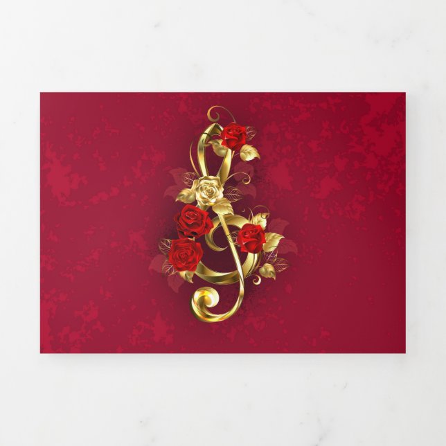Golden Treble Cleve mit Rose Blume Dreifach Gefaltete Karte (Cover)