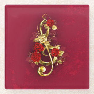 Golden Treble Cleve mit Rose Blume Glasuntersetzer