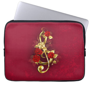 Golden Treble Cleve mit Rose Blume Laptopschutzhülle