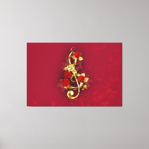 Golden Treble Cleve mit Rose Blume Leinwanddruck