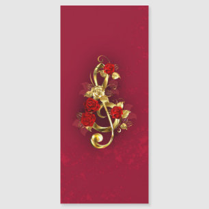 Golden Treble Cleve mit Rose Blume Magnetkarte