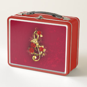 Golden Treble Cleve mit Rose Blume Metall Brotdose
