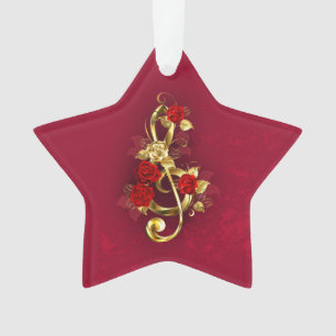 Golden Treble Cleve mit Rose Blume Ornament