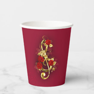 Golden Treble Cleve mit Rose Blume Pappbecher
