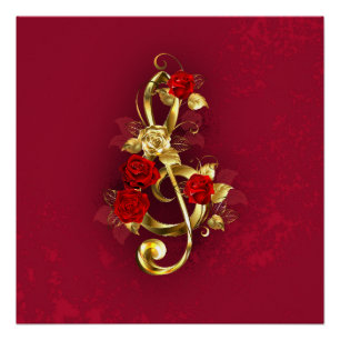Golden Treble Cleve mit Rose Blume Poster