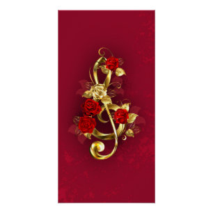 Golden Treble Cleve mit Rose Blume Poster