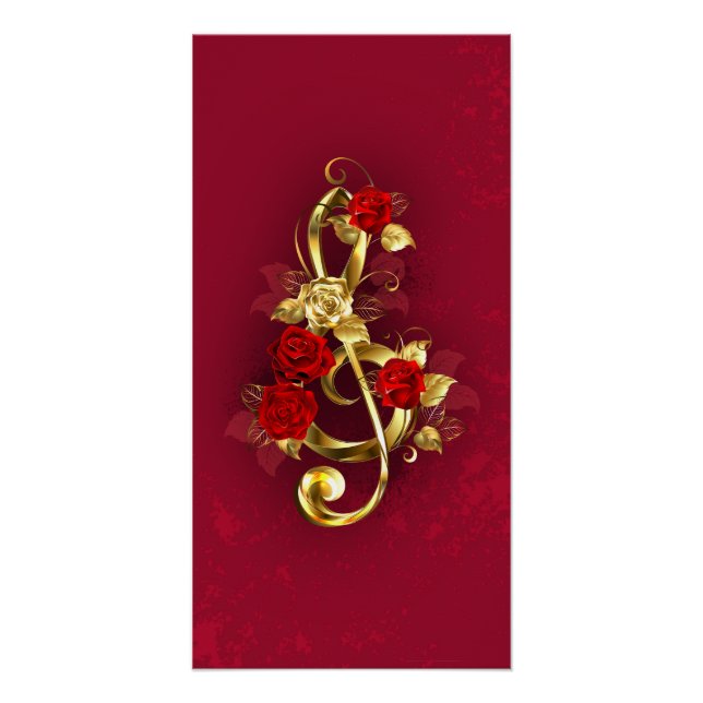 Golden Treble Cleve mit Rose Blume Poster (Vorderseite)