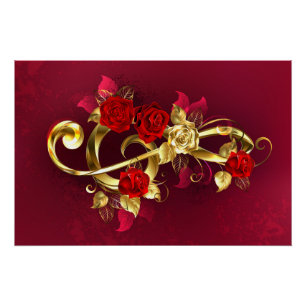 Golden Treble Cleve mit Rose Blume Poster