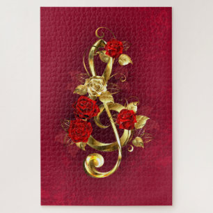 Golden Treble Cleve mit Rose Blume Puzzle