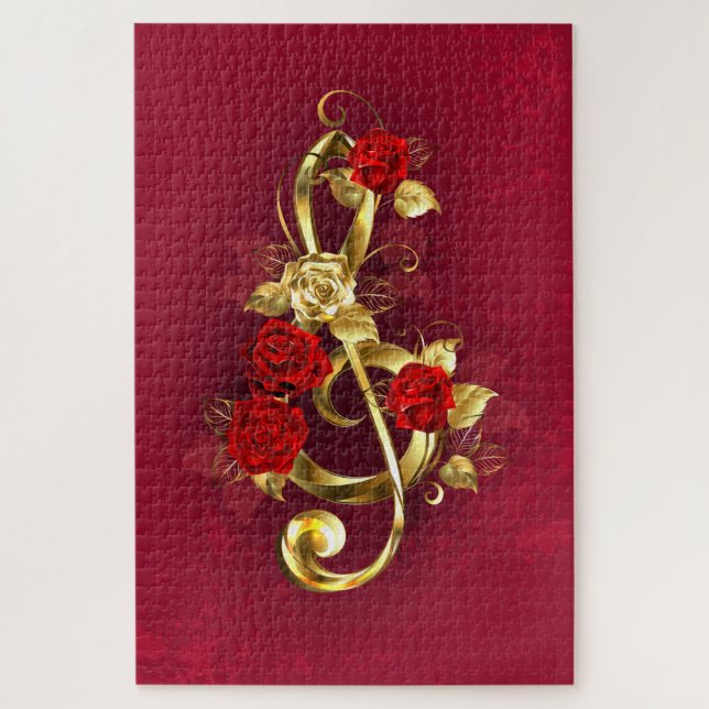 Golden Treble Cleve mit Rose Blume Puzzle (Vertikal)