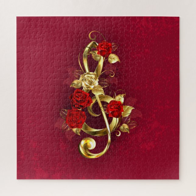 Golden Treble Cleve mit Rose Blume Puzzle (Vertikal)