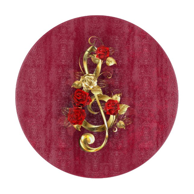 Golden Treble Cleve mit Rose Blume Schneidebrett (Vorderseite)
