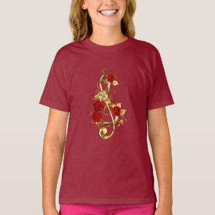 Golden Treble Cleve mit Rose Blume T-Shirt