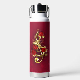 Golden Treble Cleve mit Rose Blume Trinkflasche